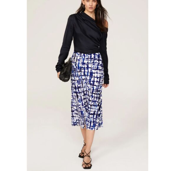 Jason Wu Women's Size 14 Blue White Printed Midi Skirt - Picture 1 of 8